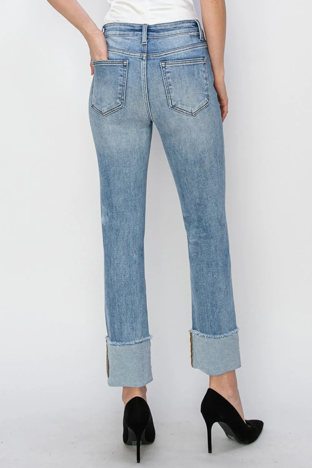 RISEN Lisa High Rise Cuffed Slim Straight Jeans