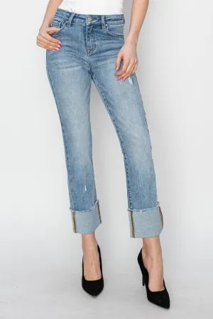 RISEN Lisa High Rise Cuffed Slim Straight Jeans