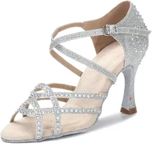 Shining Satin Dance Shoes - Soft Bottom Ballroom Wedding Sandals (9CM/3.54")