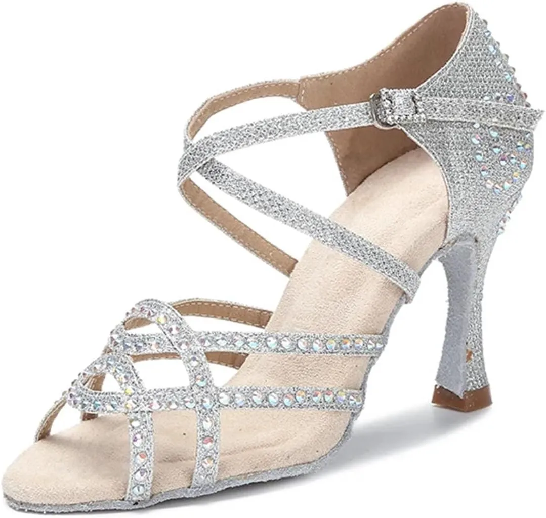 Shining Satin Dance Shoes - Soft Bottom Ballroom Wedding Sandals (9CM/3.54")
