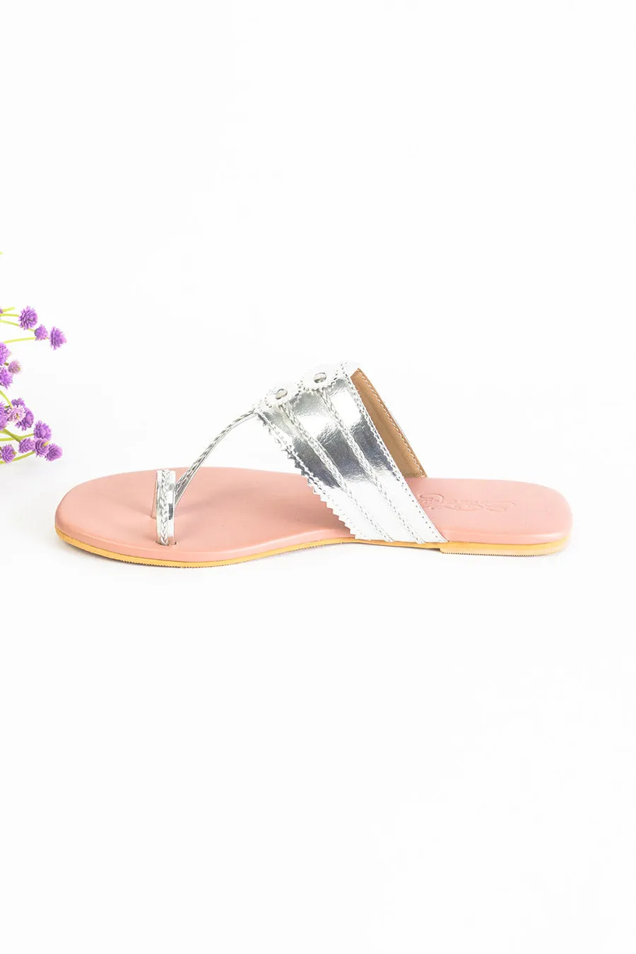 Silver & Nude Pink Kolhapuri Falts