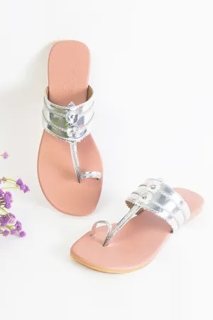 Silver & Nude Pink Kolhapuri Falts