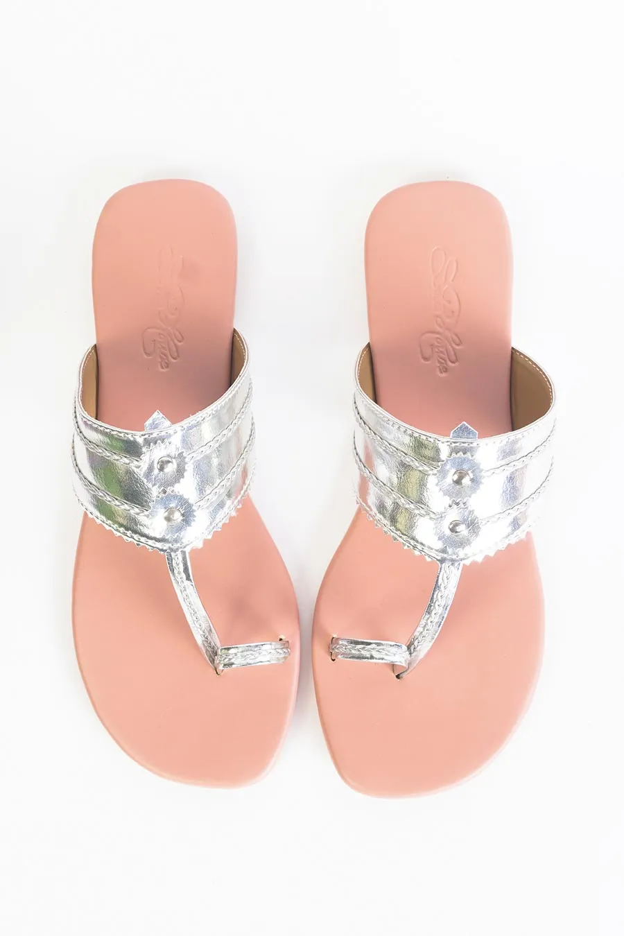 Silver & Nude Pink Kolhapuri Falts