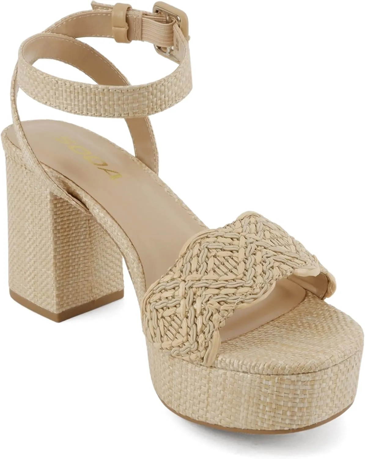 Soda Snooze ~ Women Round Toe Platform High Heeled Raffia Sandals
