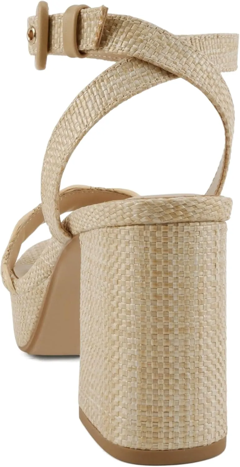 Soda Snooze ~ Women Round Toe Platform High Heeled Raffia Sandals