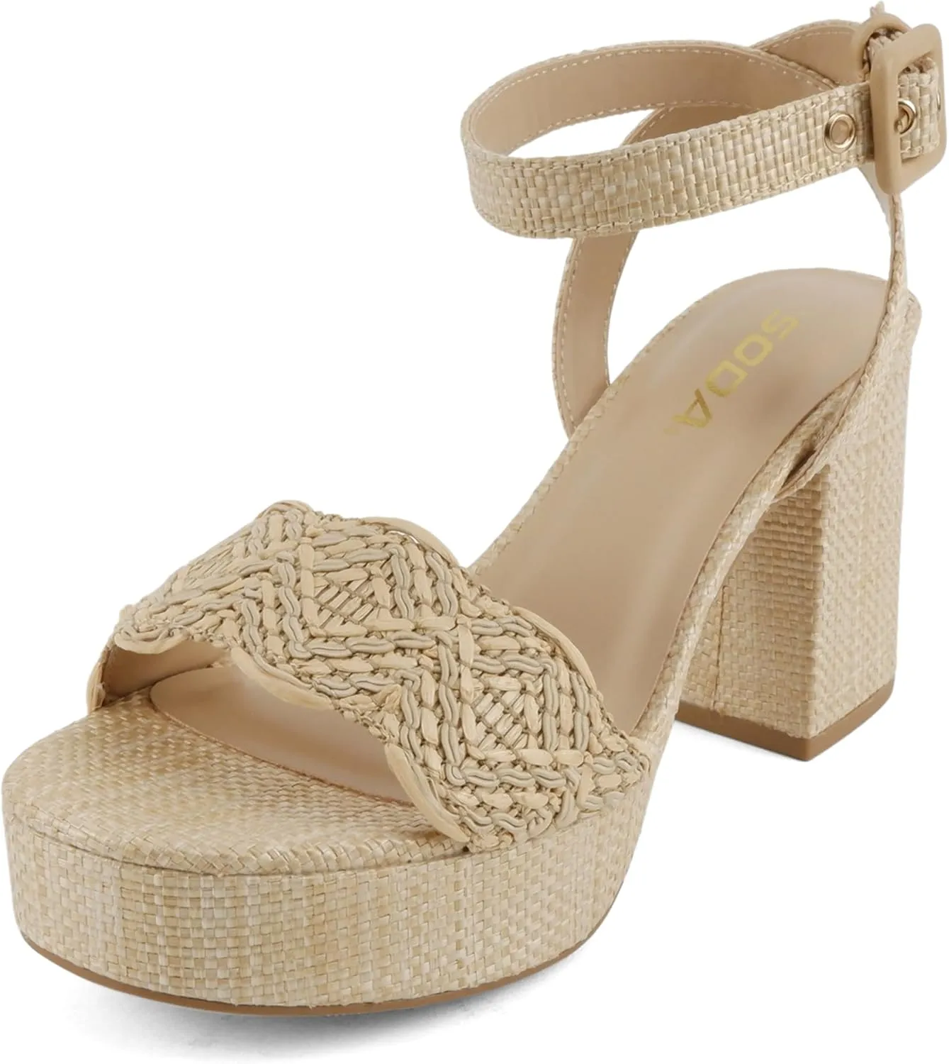 Soda Snooze ~ Women Round Toe Platform High Heeled Raffia Sandals