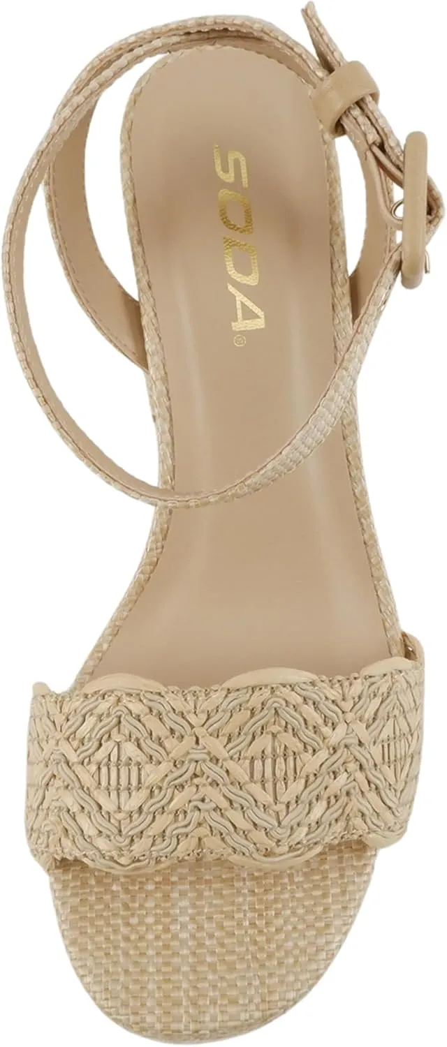 Soda Snooze ~ Women Round Toe Platform High Heeled Raffia Sandals