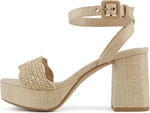 Soda Snooze ~ Women Round Toe Platform High Heeled Raffia Sandals