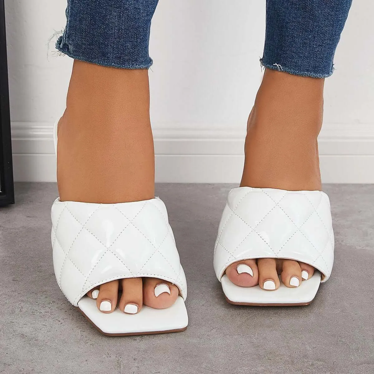 Sohiwoo Women Square Toe Stilettos High Heels Slip on Mule Sandals