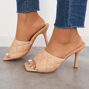 Sohiwoo Women Square Toe Stilettos High Heels Slip on Mule Sandals