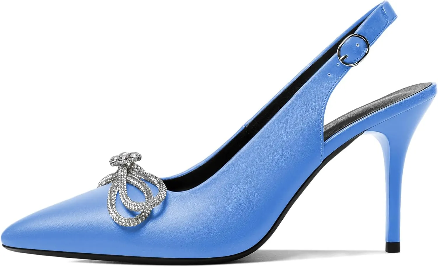 Soireelady Women's Slingback High Heels Rhinestones Bow Closed pointed Toe Ankle Strap Slim Thin Heel Pumps for Wedding Evening Party Dress Shoes 3.5 Inches