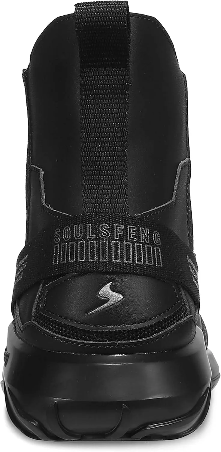 Soulsfeng Fashion High Top Sneakers Reflective Shoes Leather Splicing Lightweight Non Slip Walking Shoes