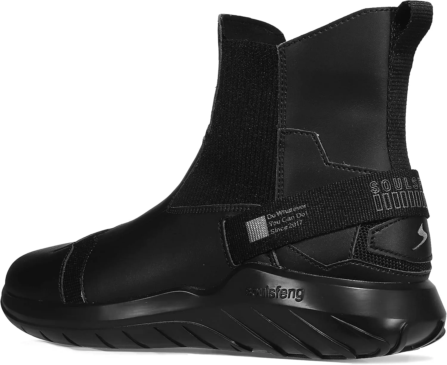 Soulsfeng Fashion High Top Sneakers Reflective Shoes Leather Splicing Lightweight Non Slip Walking Shoes