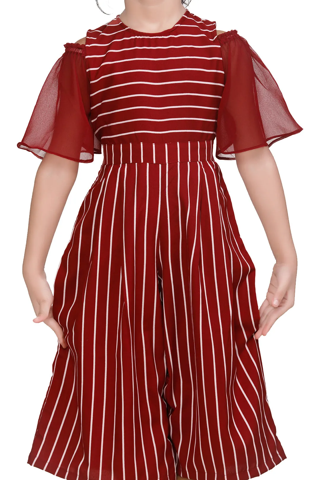 Striped Maroon Flared Jumpsuit