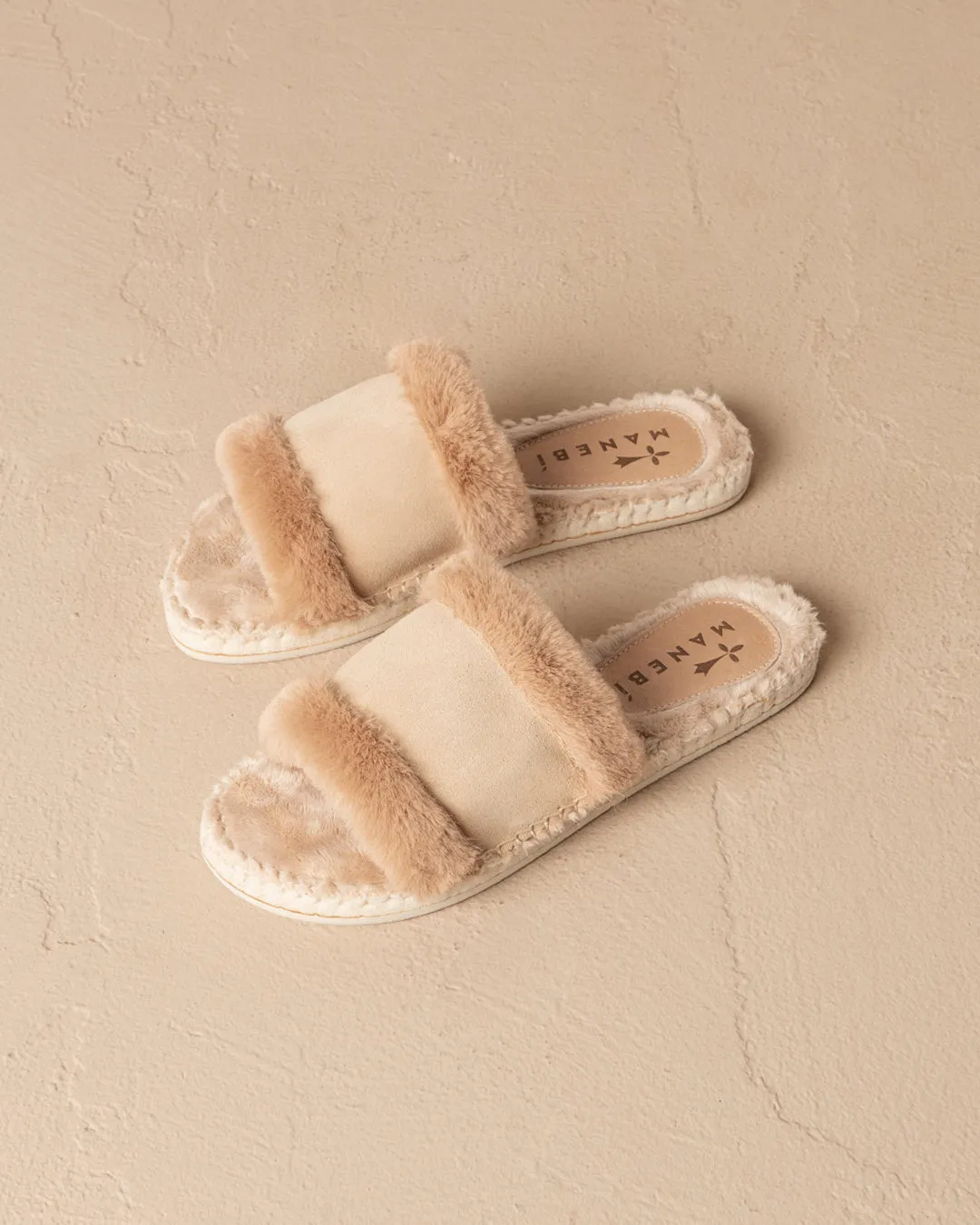 Suede With Faux Fur Flat Sandals - K11JF - Cortina Champagne Beige