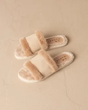 Suede With Faux Fur Flat Sandals - K11JF - Cortina Champagne Beige