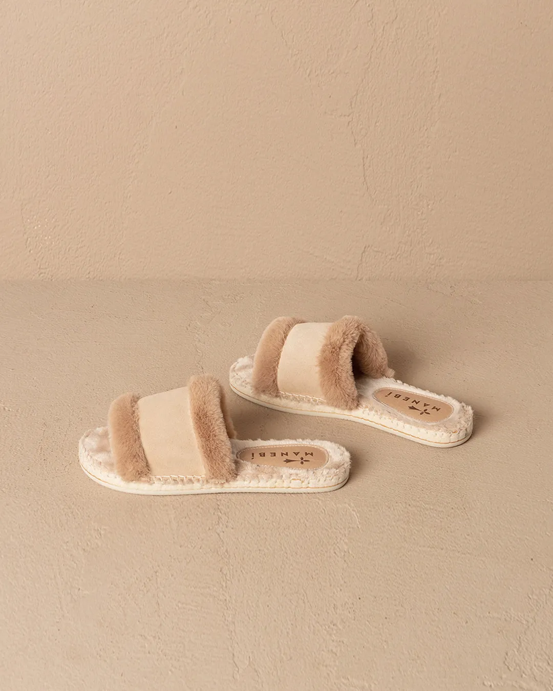 Suede With Faux Fur Flat Sandals - K11JF - Cortina Champagne Beige