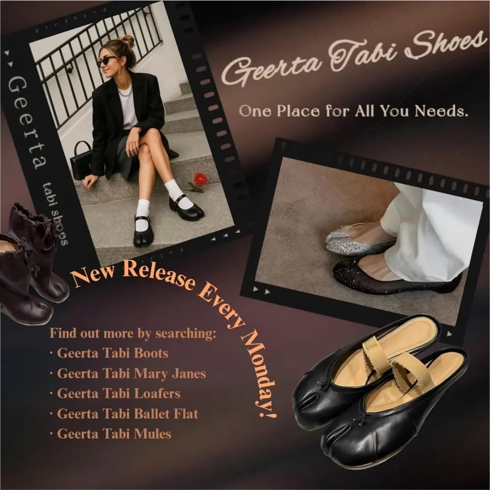 Tabi Shoes Women Mary Janes Low Top Heels With Buckle - Split Toe Orthopedic Sandals Cute Casual Retro Comfortable Walking Lightweight Loafers Female Solid All-Match for Daily Wear Beach Travel