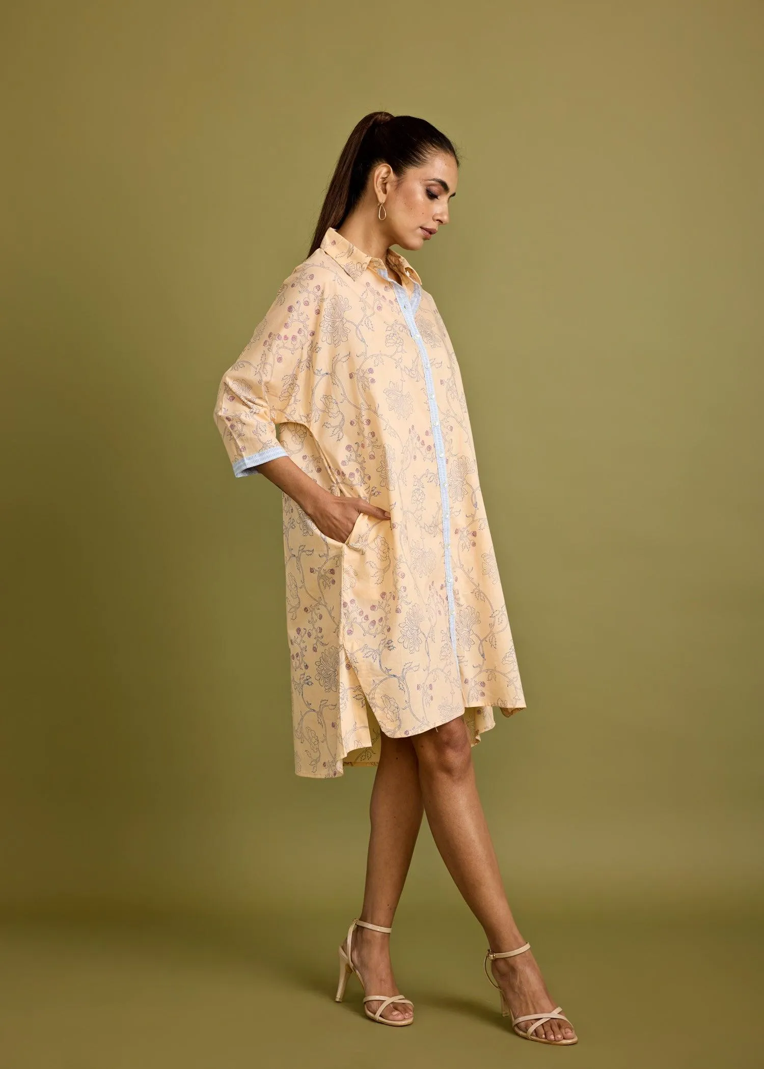 Tender Peach Cotton Dolman Sleeve Dress