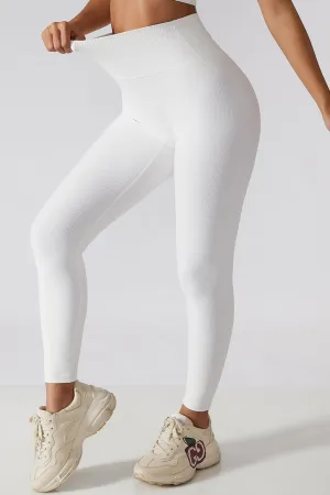 Ultra-Stretch High-Waist Ribbed Seamless Leggings - White