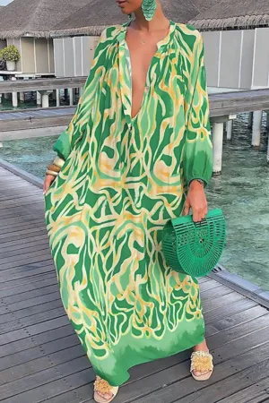 Vacation At Its Finest Green Balloon Sleeve Dress