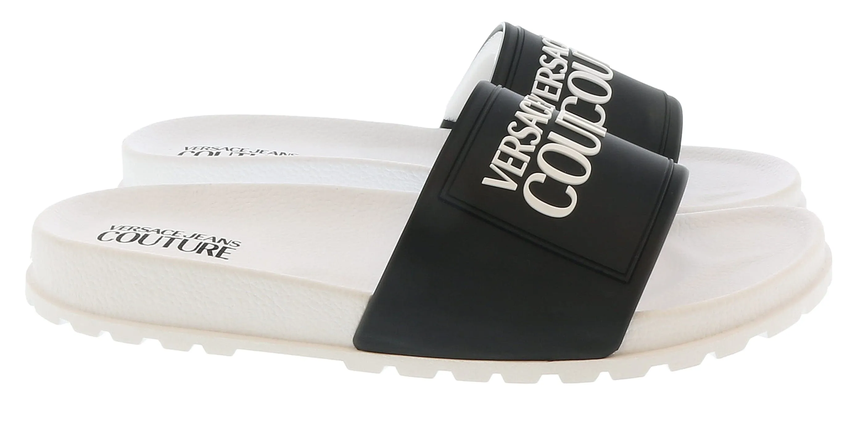 Versace Jeans Couture White Black Signature Pool Slide-