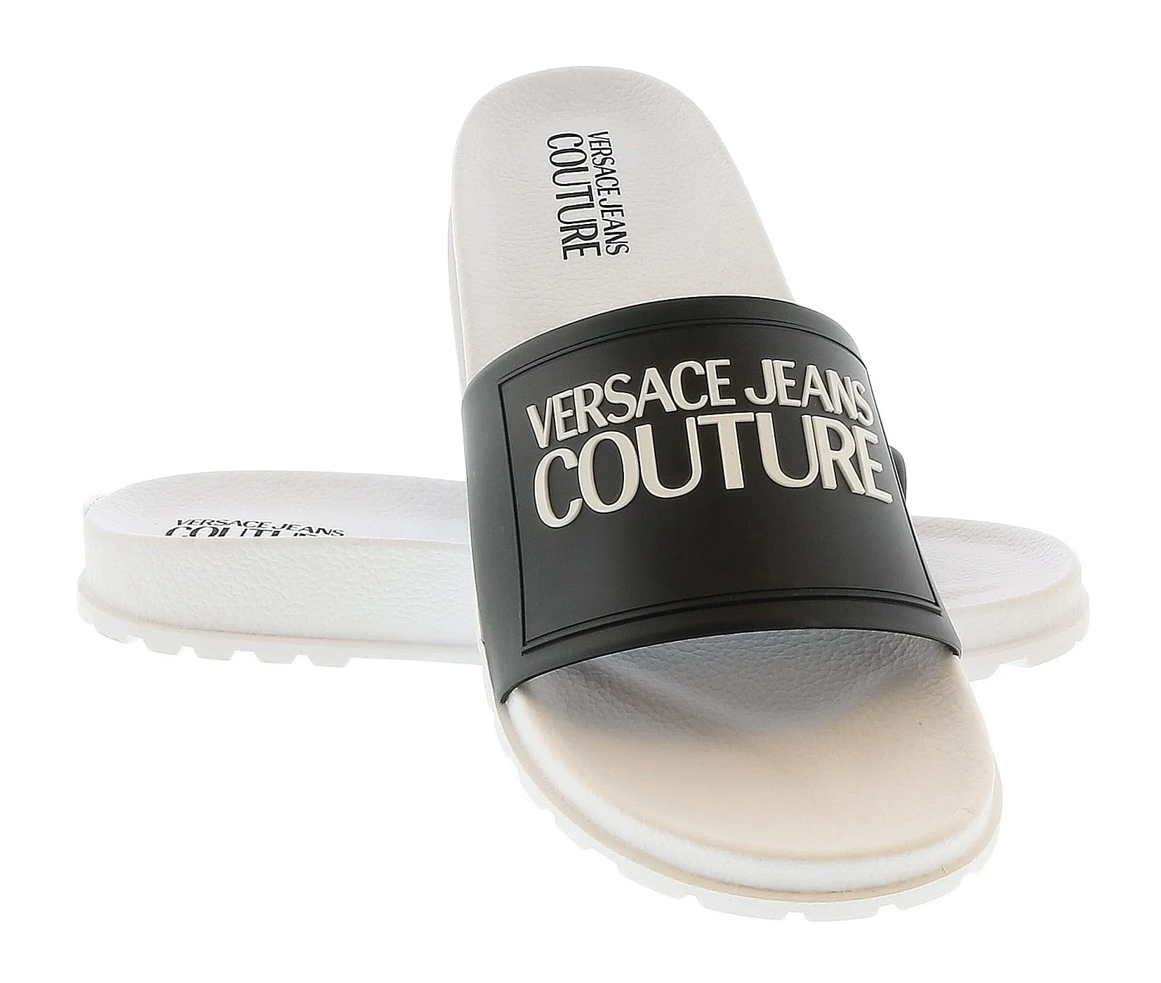Versace Jeans Couture White Black Signature Pool Slide-