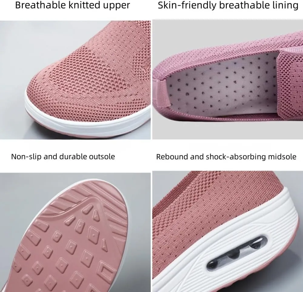 Vogany Orthopedic Sneakers Women,Arch Support Breathable Cushion Slip On Walking Shoes,Outdoor Light Knit Mesh Platform Platform Sneakers