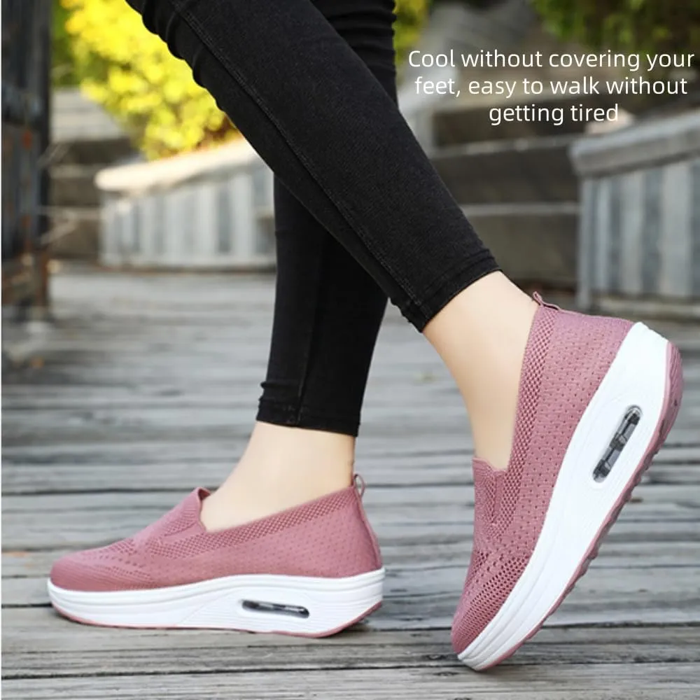 Vogany Orthopedic Sneakers Women,Arch Support Breathable Cushion Slip On Walking Shoes,Outdoor Light Knit Mesh Platform Platform Sneakers