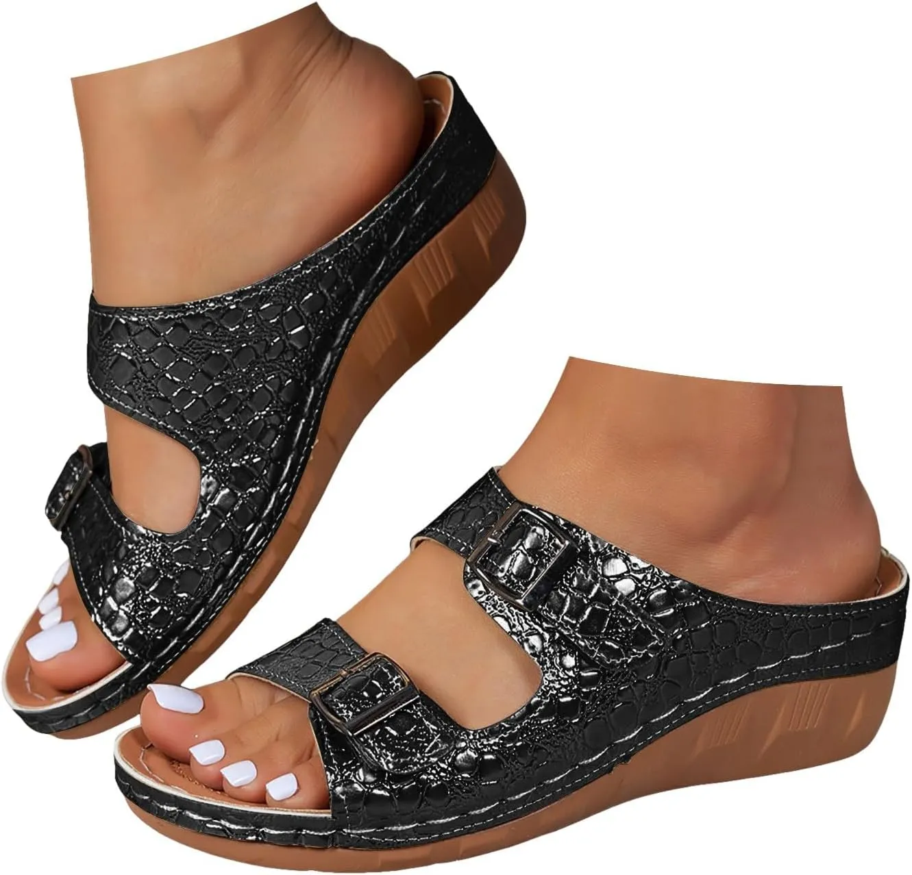 Wedge Sandals for Women 2 Adjustable Buckle Wedges Gold Orthopedic Sandal Sandales Pour Femmes Chic Comfortable