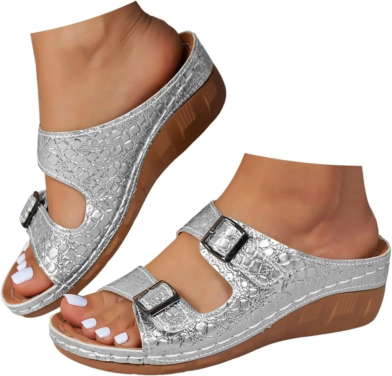 Wedge Sandals for Women 2 Adjustable Buckle Wedges Gold Orthopedic Sandal Sandales Pour Femmes Chic Comfortable