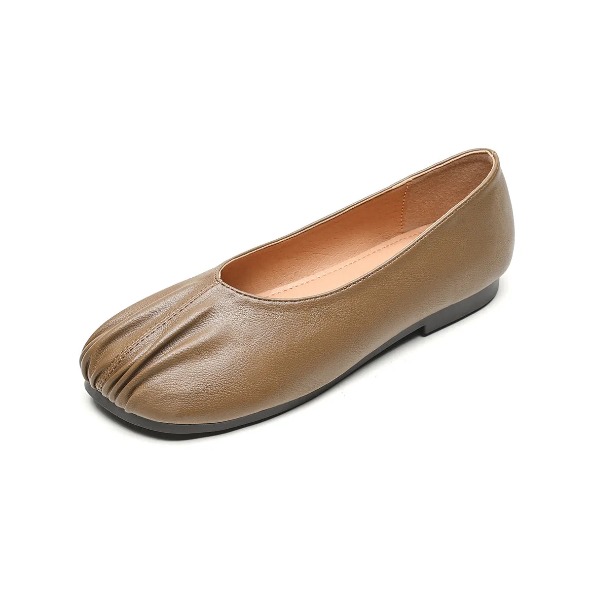 Women Minimalist Soft Pleated Leather Casual Flats