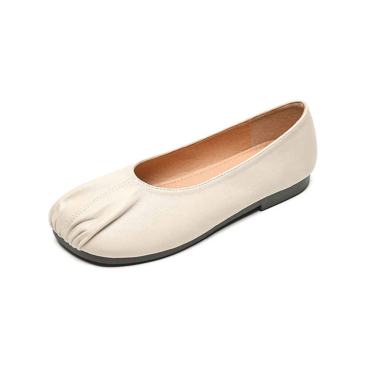 Women Minimalist Soft Pleated Leather Casual Flats