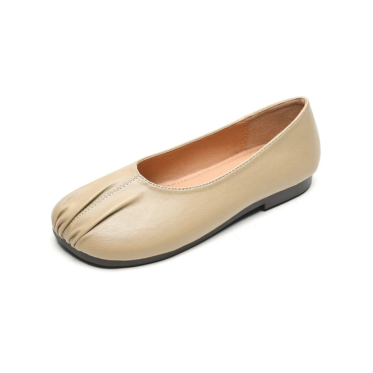 Women Minimalist Soft Pleated Leather Casual Flats