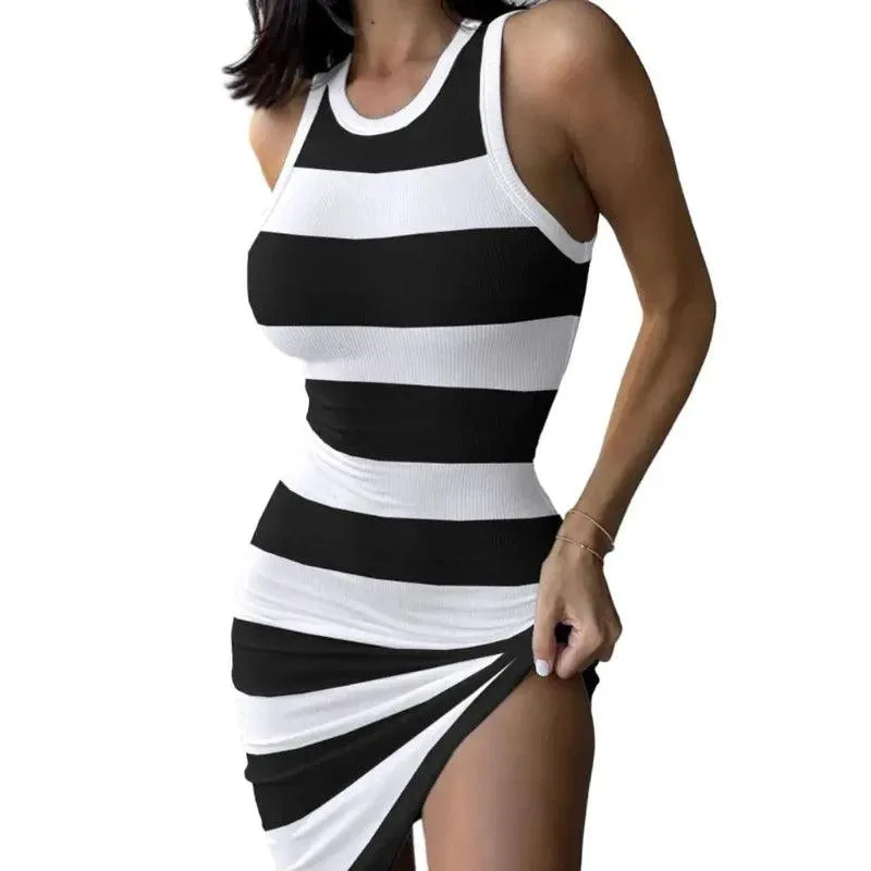 Women Vest Dress Mini Stretchy Dress Print