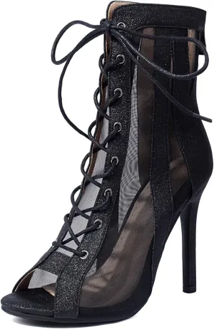 Women's Latin Salsa Dance Shoes Sparkling Peep Toe Ankle Booties High Heels Ballrooom Dance Stilettos, Model DS-K800