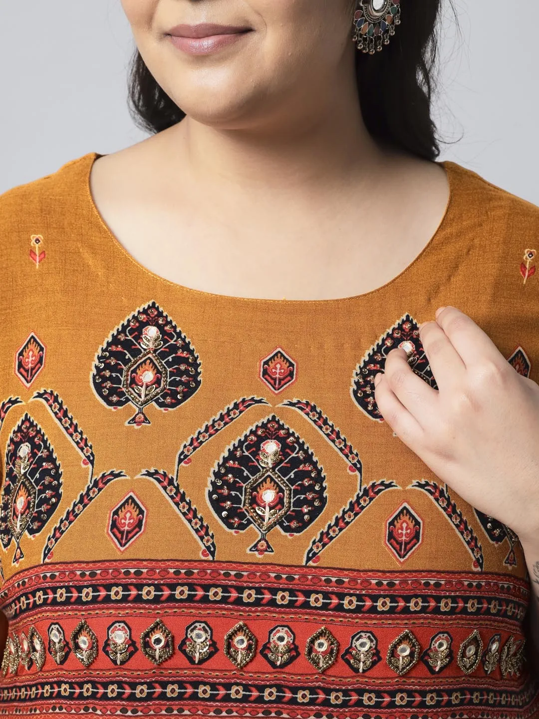 Women's Mustard Rayon Foil Straight Kurta