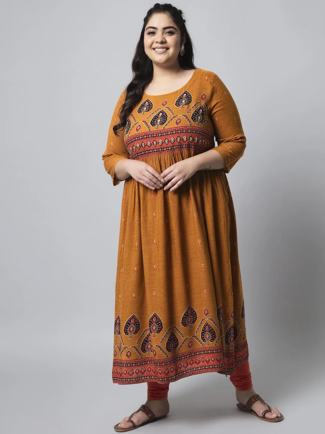 Women's Mustard Rayon Foil Straight Kurta