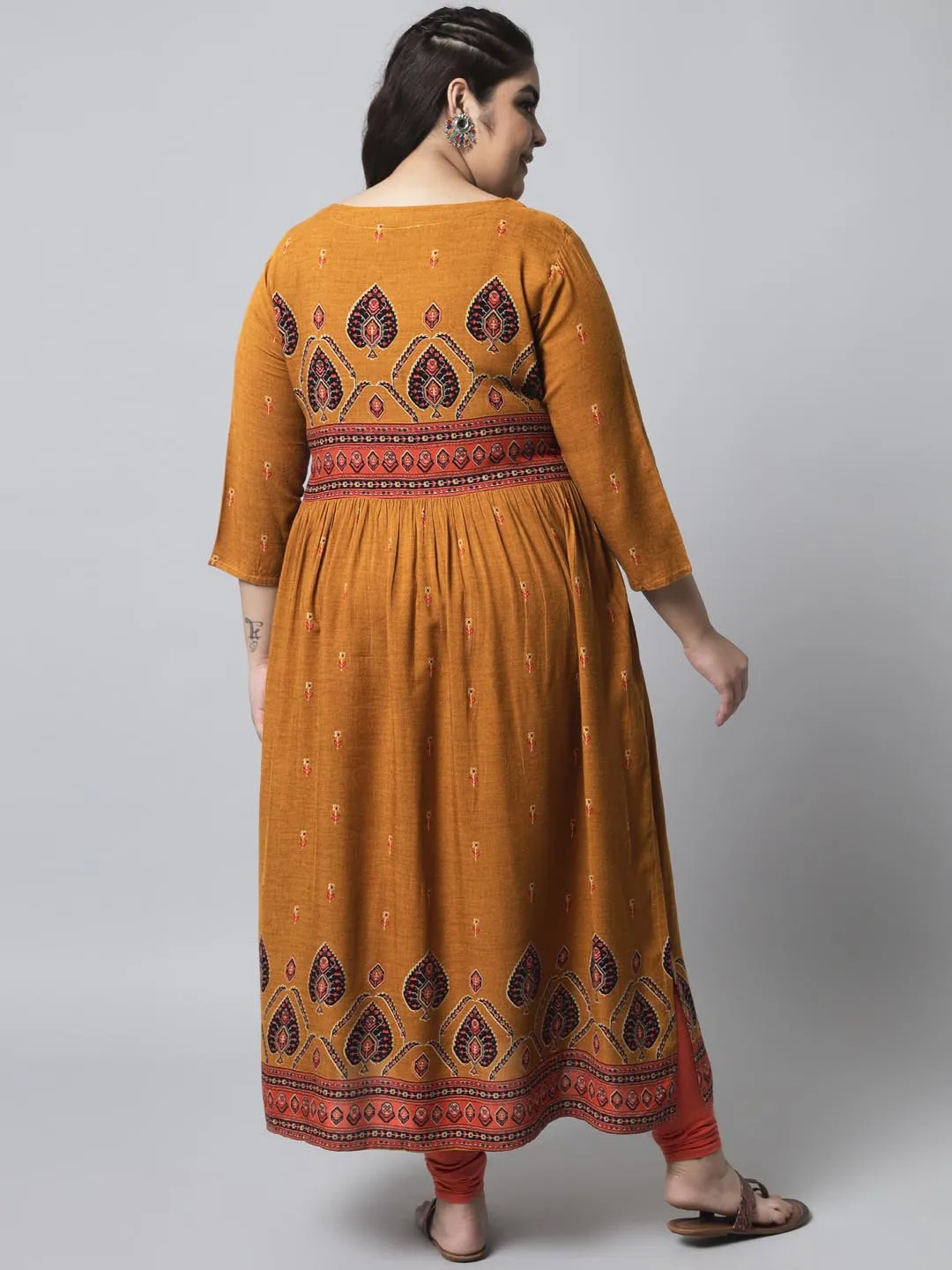 Women's Mustard Rayon Foil Straight Kurta