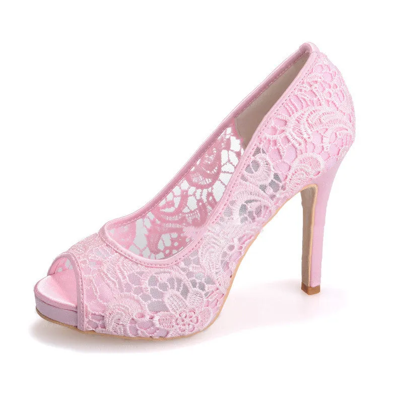 Women’s Open Toe Lace Stilettos in 4 Colors