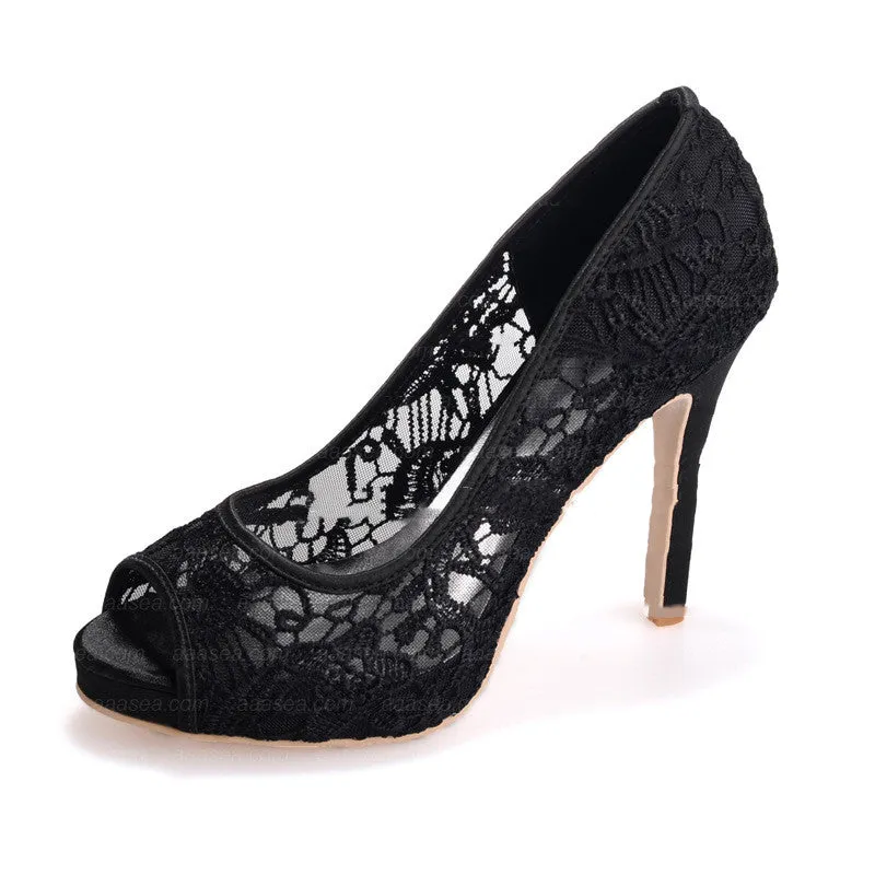 Women’s Open Toe Lace Stilettos in 4 Colors