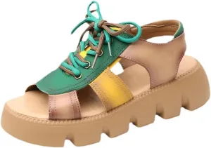 Women's PU Leather Closed Toe Orthopedic Sandals Vintage Anti-Slip Cross Belt Wedge Rome Sandals with Ankle Strap Gladiator Outdoor Hollow Out Sandals