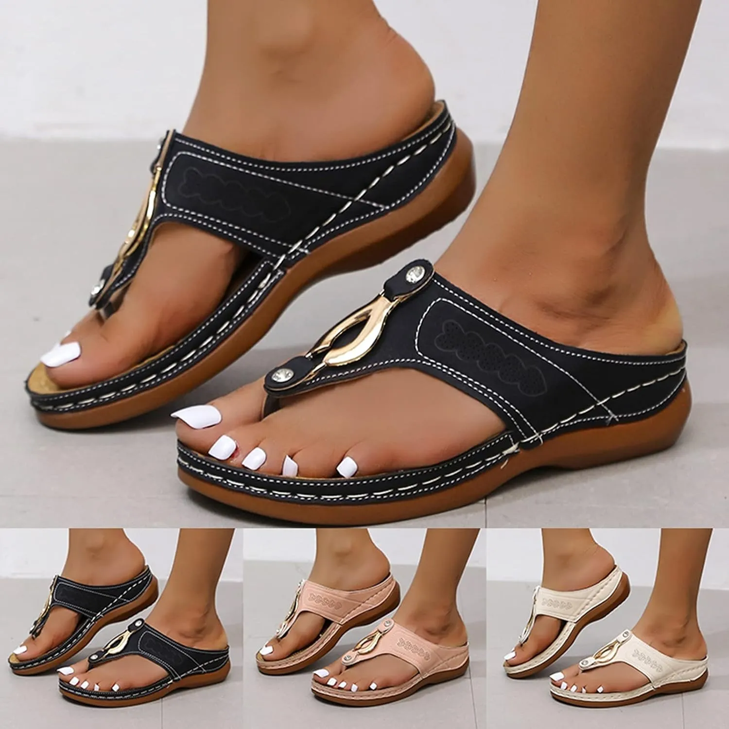Women's Sandals Comfortable Open Toe Wedge Sandals Orthopedic Sandals for Women Summer Flip Flops Walking Shoes