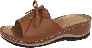 Women's Slip-On Wedge Sandals Chic Bow Orthopedic Sandals Lightweight Comfortable Open Toe Slippers Summer Beach Slip-On Shoes Soft Insole & Anti-Slip Sole Boho Slingback Sandal