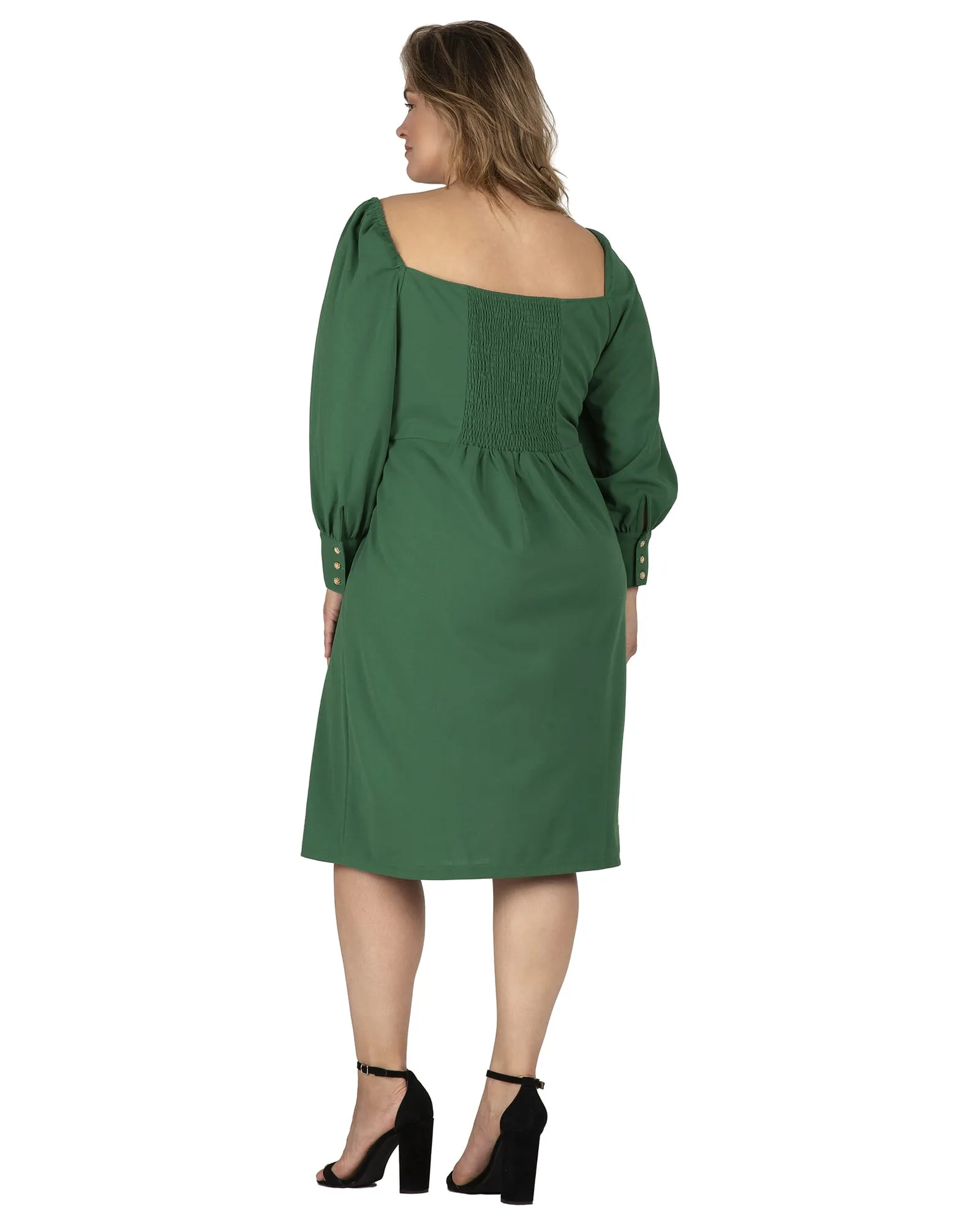Women's Square-Neck Off Shoulder Elegant Midi Dress | Green
