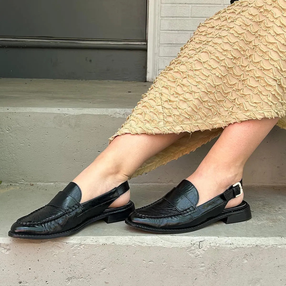 YDN Women Buckle Slingback Pumps Slip On Loafers Block Low Heels Closed Round Toe Dressy Shoes Office Size 4-16 US