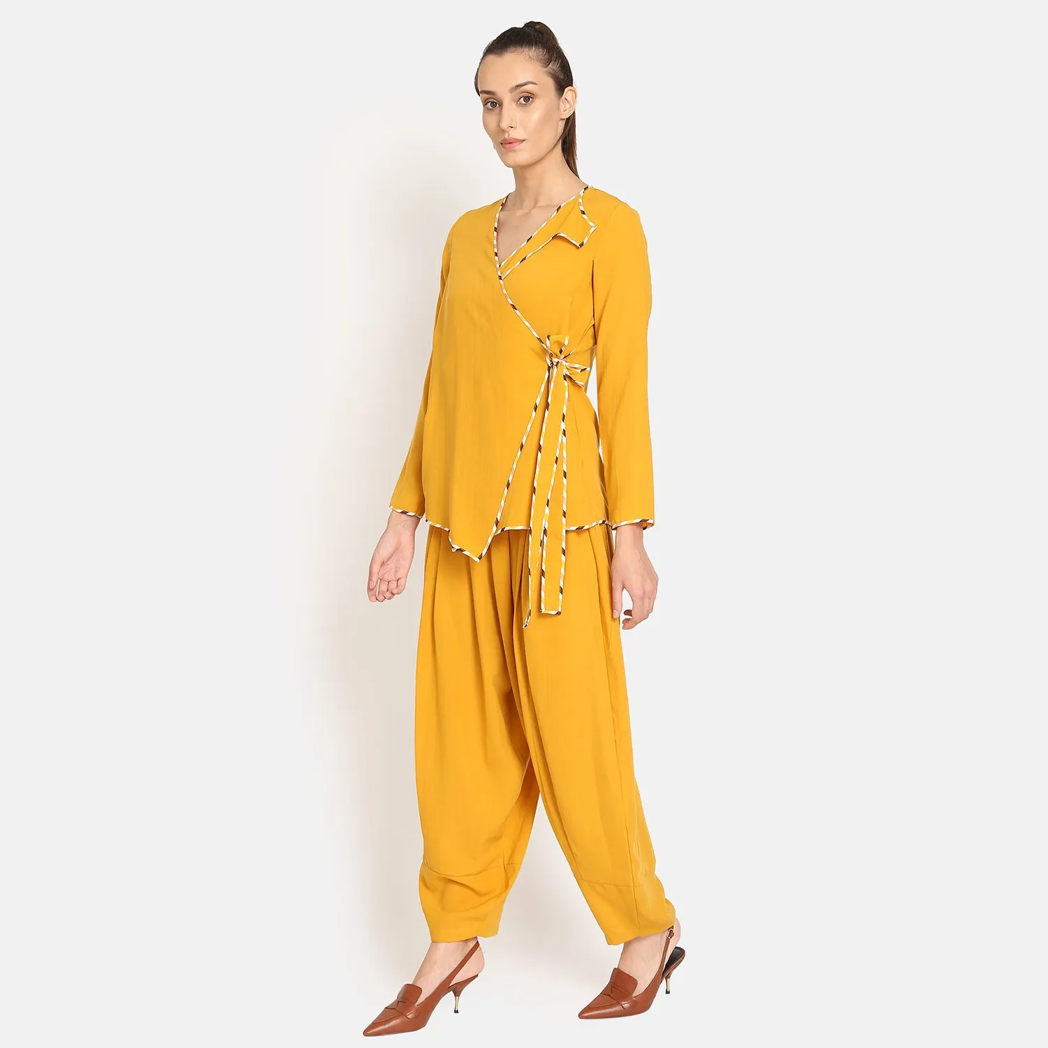 Yellow Overlap Jacket With Side Knot