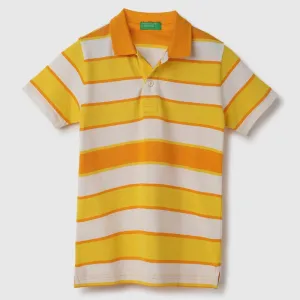 Yellow Regular Fit Striped Polo T-Shirt