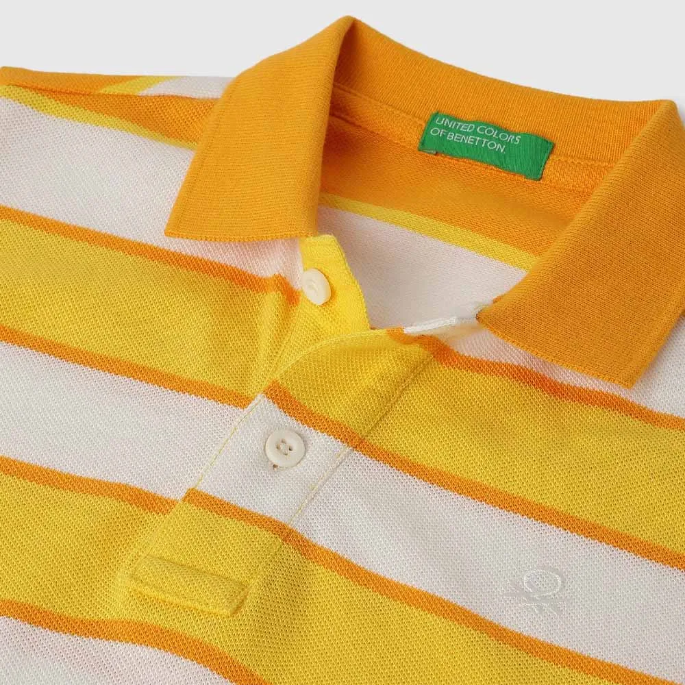 Yellow Regular Fit Striped Polo T-Shirt