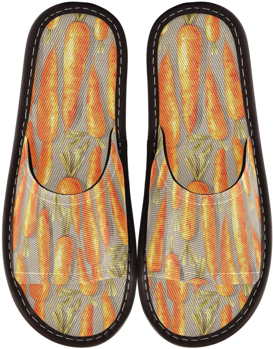 Yuiboo Chic Carrots Grey Womens Spa Shower Slippers Reusable Anti-slip Sandals for Home Bedroom Hotel